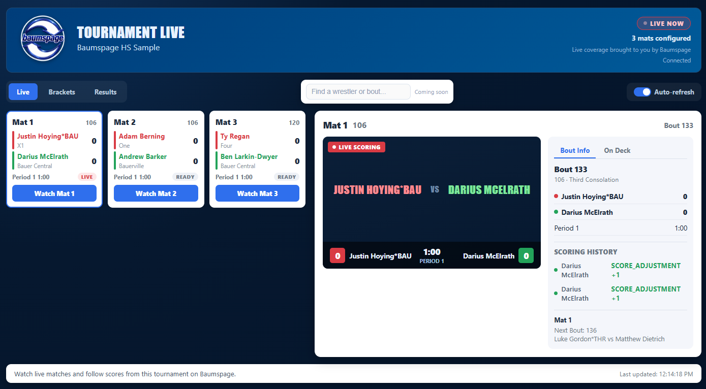 Baumspage Tournament Live spectator experience preview
